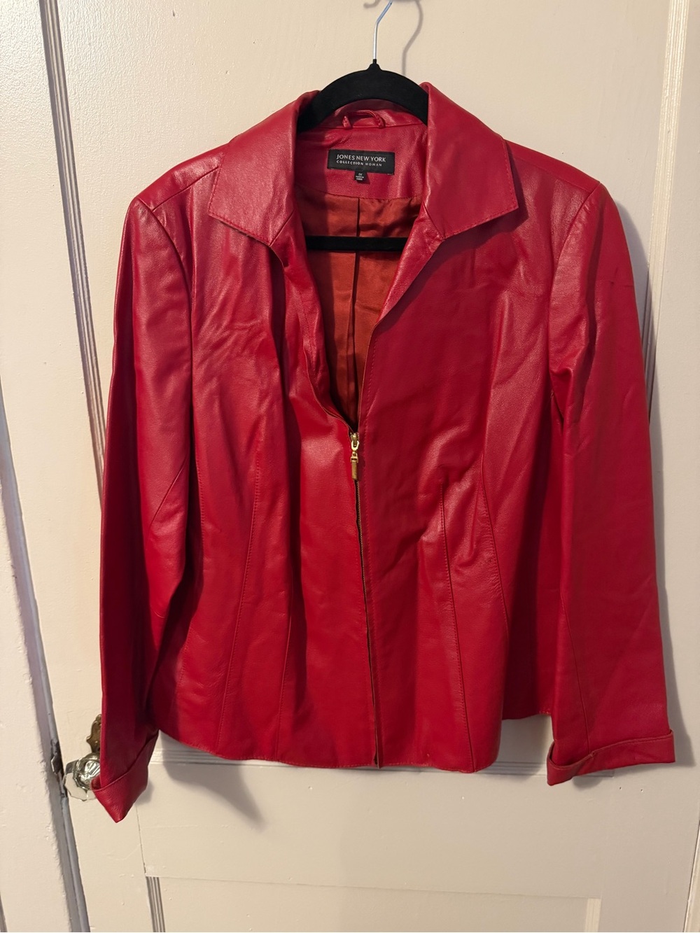 Vintage Jones New York Red Leather Zip Jacket